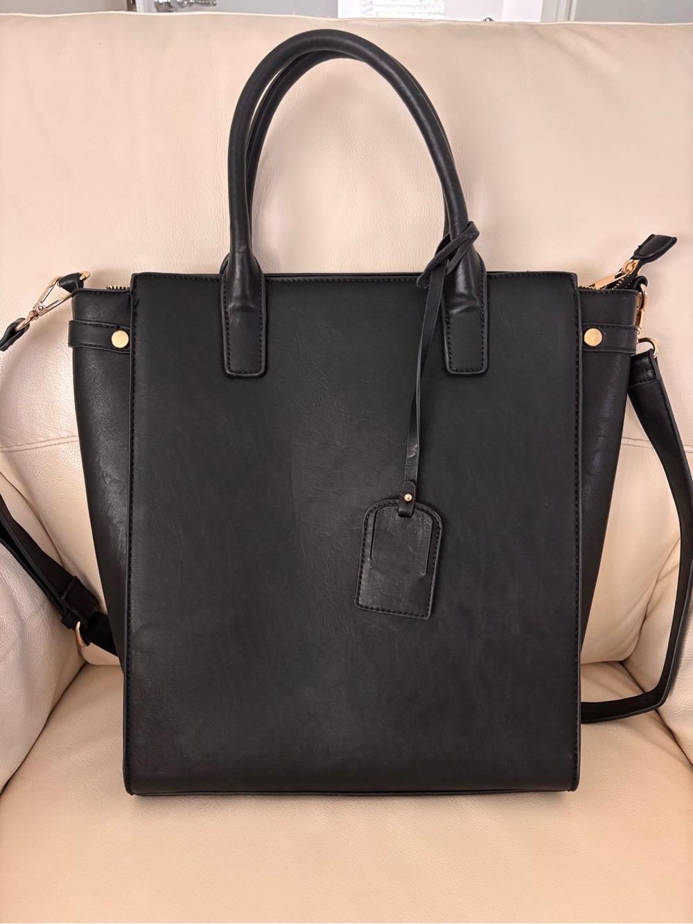 Kaari Blue Black Faux Leather Tote Bag with Removable Strap
